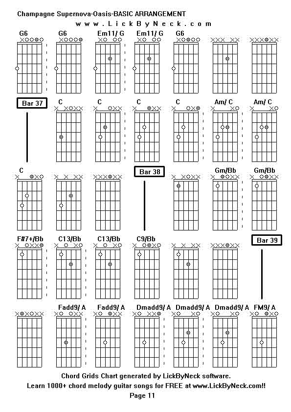 Chord Grids Chart of chord melody fingerstyle guitar song-Champagne Supernova-Oasis-BASIC ARRANGEMENT,generated by LickByNeck software.